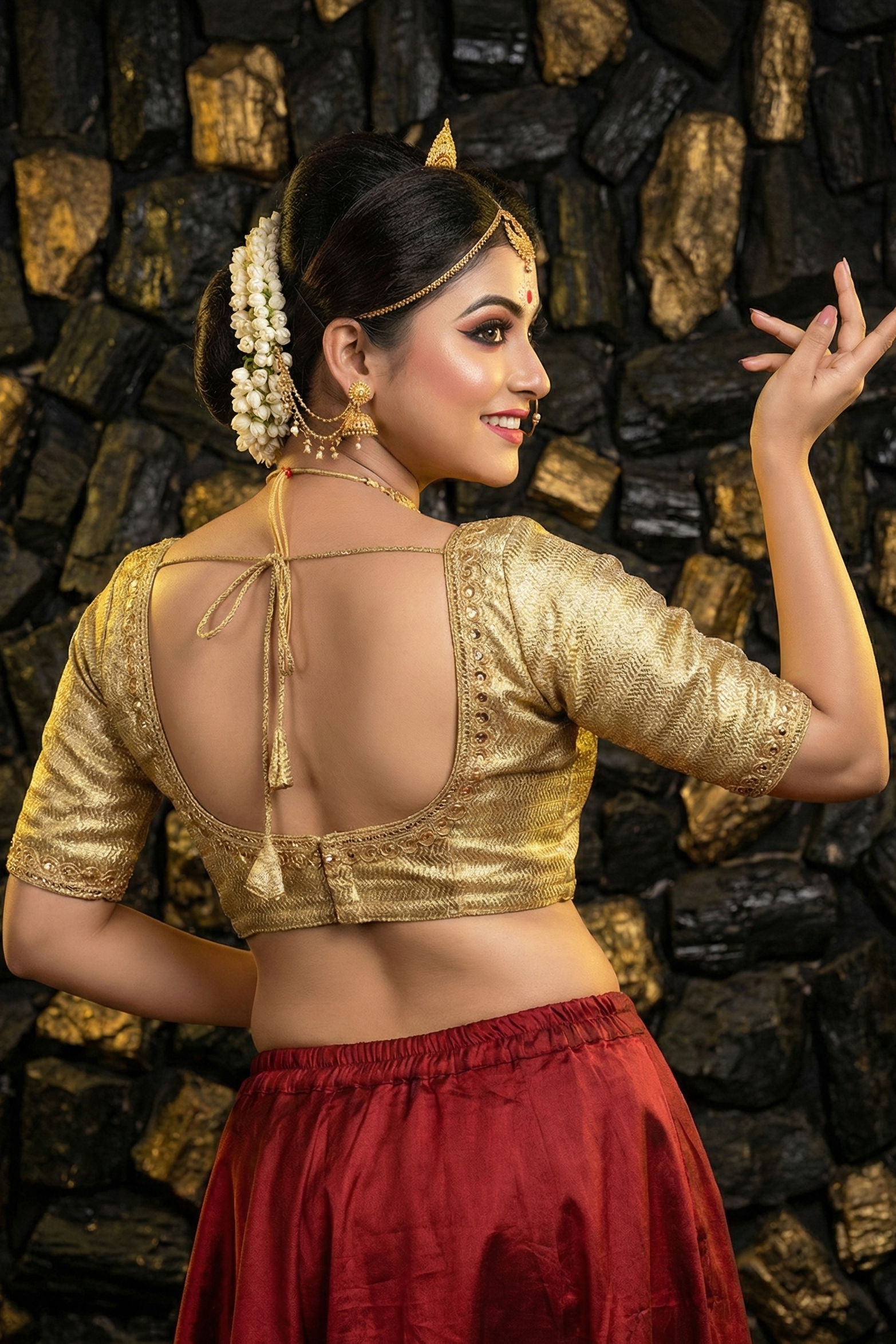 Golden Designer Silk Blouse with Dori and Tassels Back