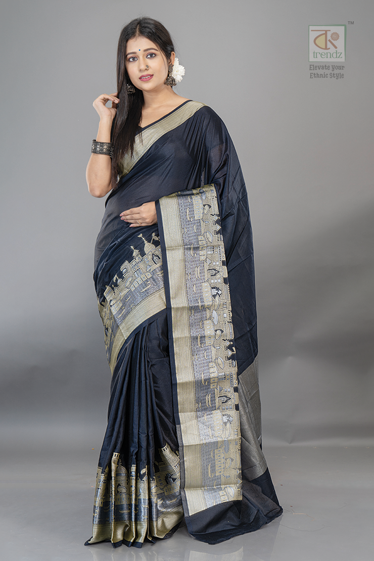 Handwoven Banarasi Ghat Warm Silk Saree Black 1