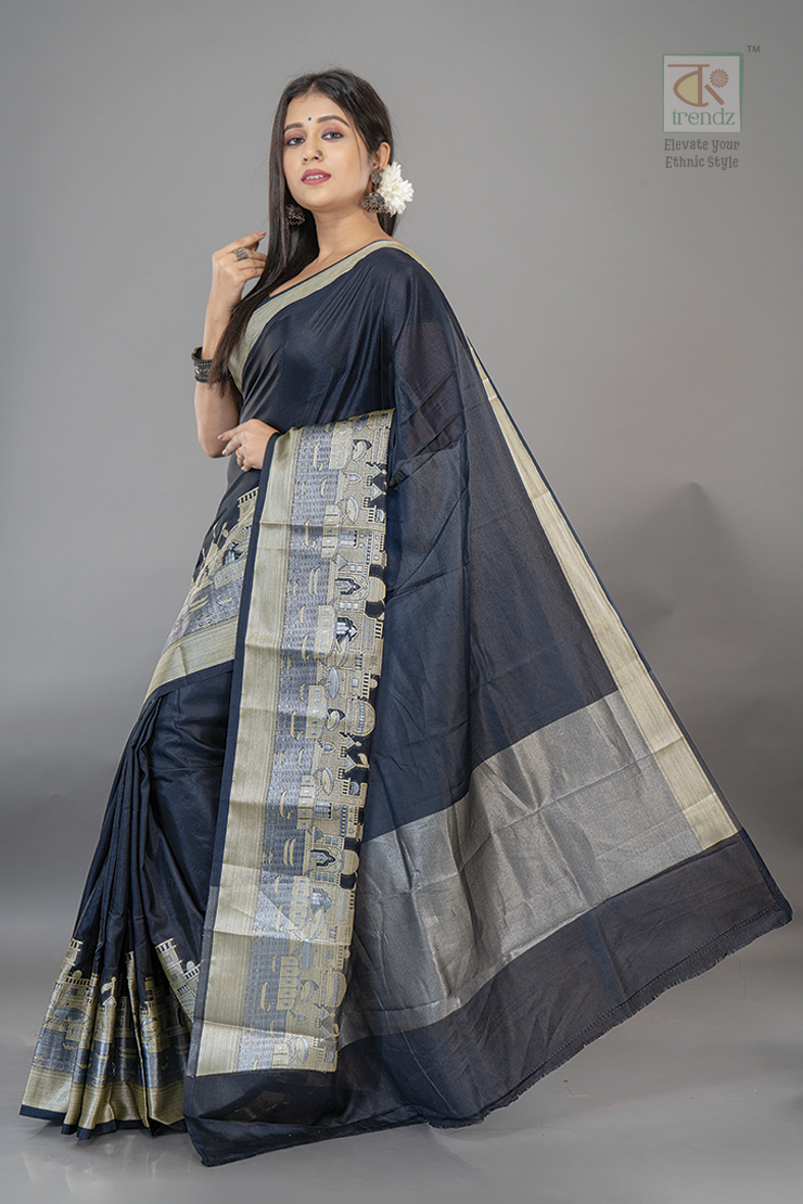 Handwoven Banarasi Ghat Warm Silk Saree Black 3