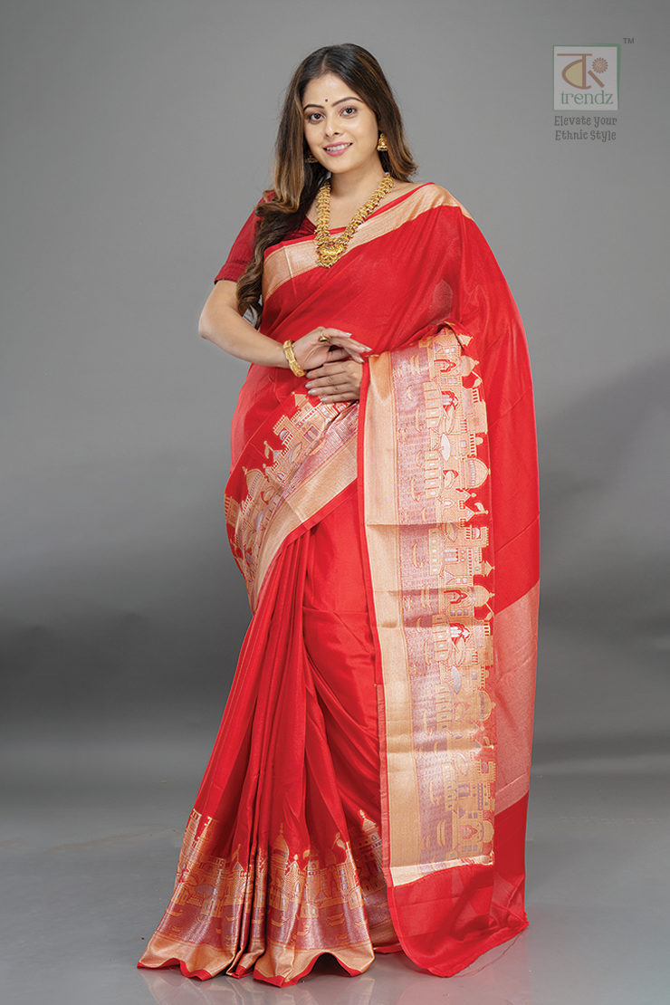Handwoven Banarasi Ghat Warm Silk Saree Red 1