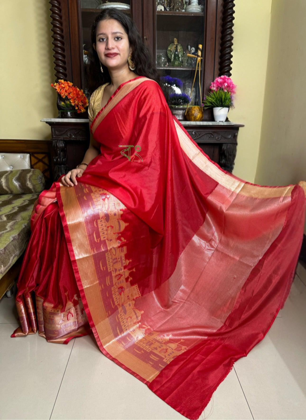Handwoven Banarasi Ghat Warm Silk Saree Red 2