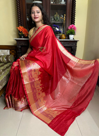 Handwoven Banarasi Ghat Warm Silk Saree Red 2