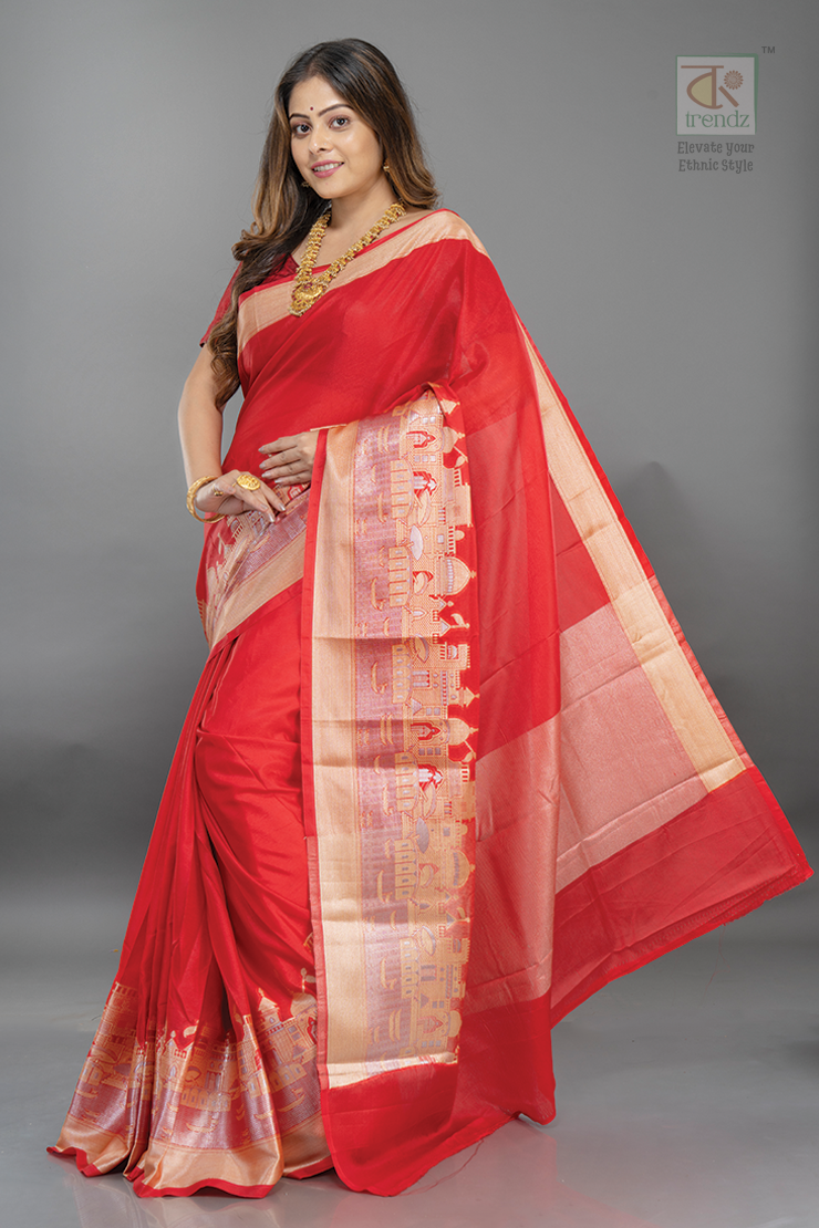 Handwoven Banarasi Ghat Warm Silk Saree Red 3