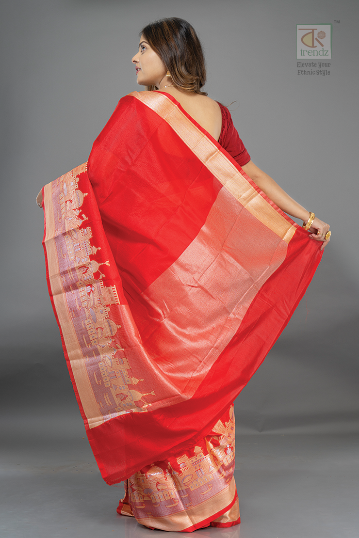 Handwoven Banarasi Ghat Warm Silk Saree Red 4