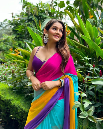 Multicolor Silk Saree – Intricate Border Work Close-up | Bong Trendz