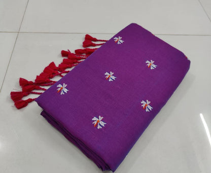 Shiuli Embroidery Khadi Saree