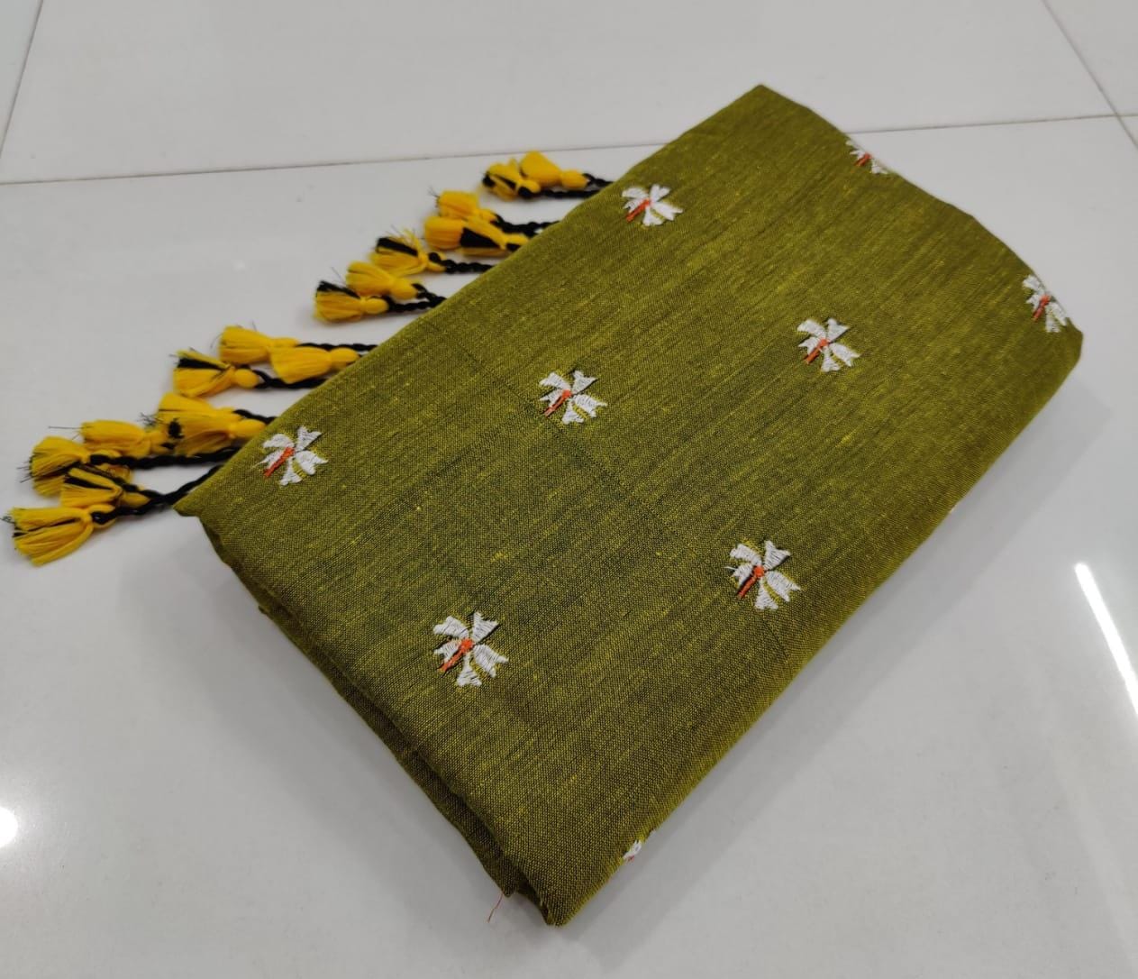 Shiuli Embroidery Cotton Handloom Saree