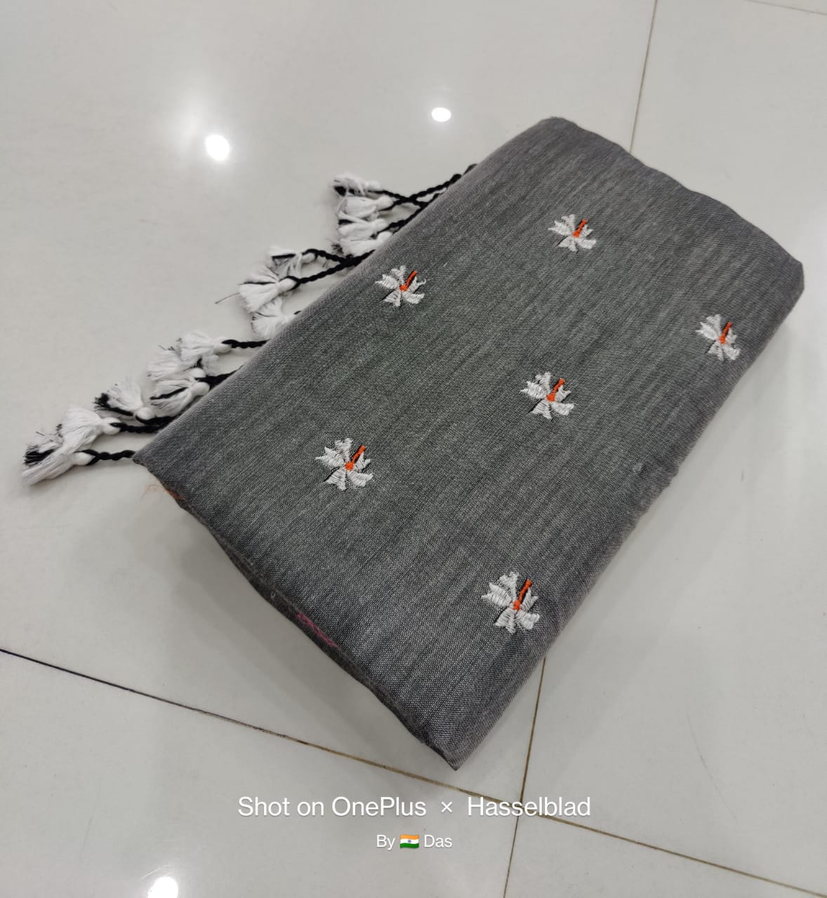 Shiuli Embroidery Khadi Saree