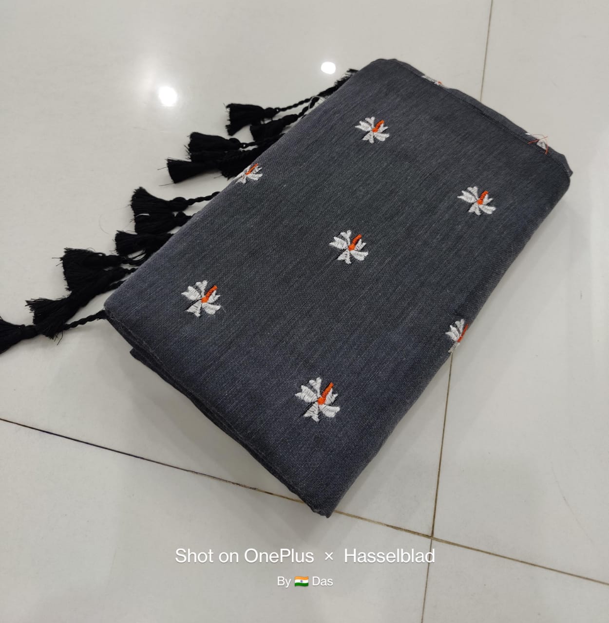 Shiuli Embroidery Khadi Saree