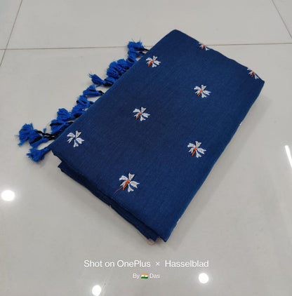 Shiuli Embroidery Cotton Handloom Saree