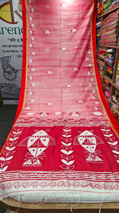 Matsa Patra Tant Cotton Hand Paint Saree