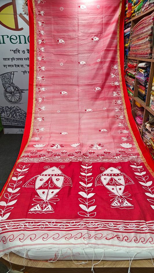 Matsa Patra Tant Cotton Hand Paint Saree