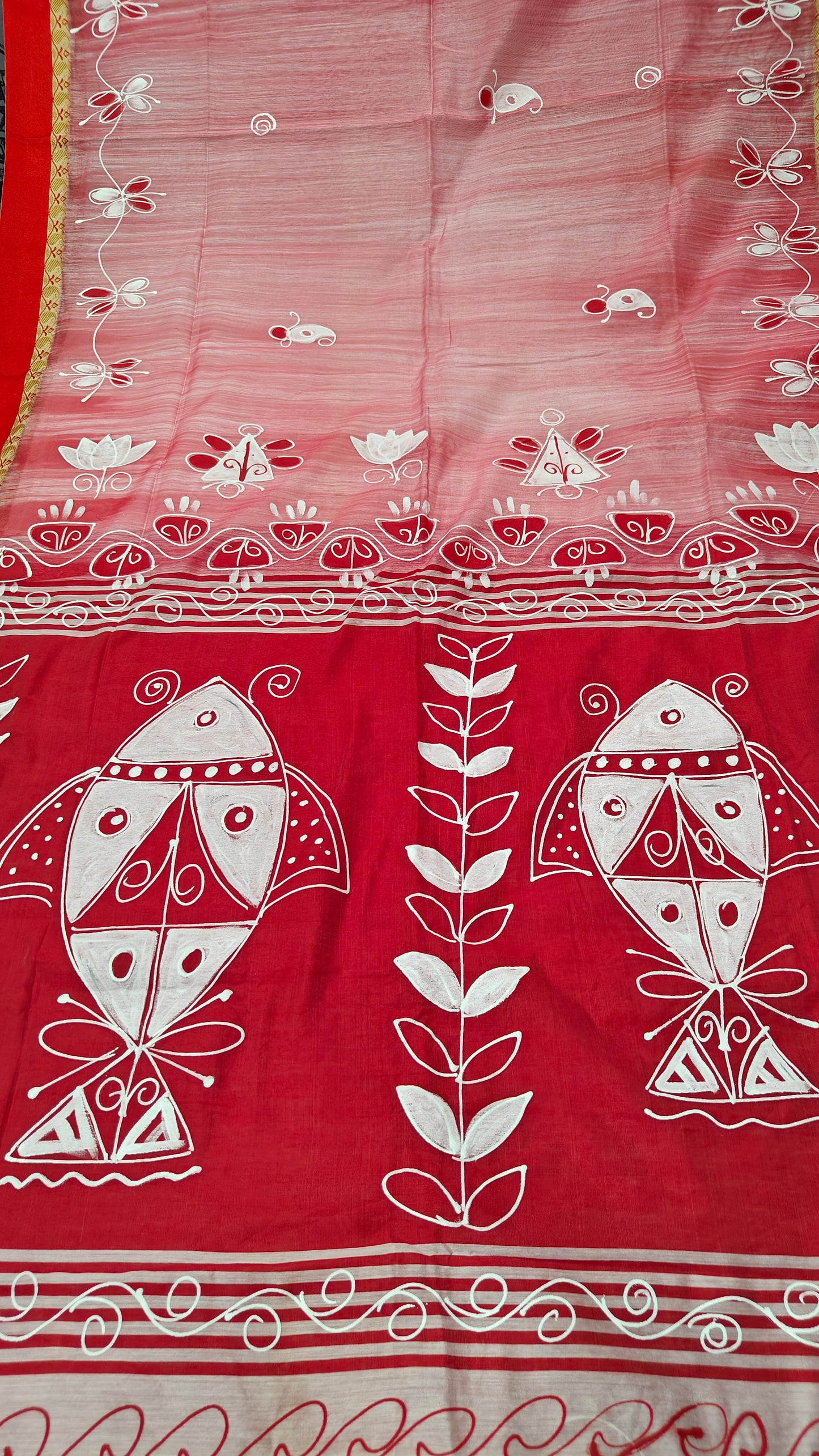 Matsa Patra Tant Cotton Hand Paint Saree