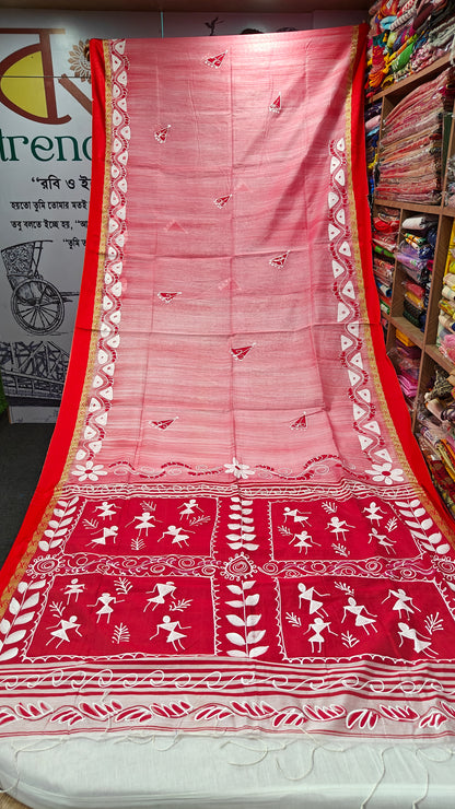 Matsa Patra Tant Cotton Hand Paint Saree