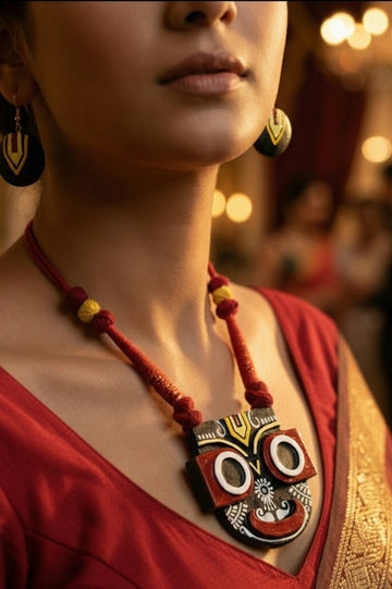 Jagannath Terracotta Jewellery Set – Profile View | Bong Trendz