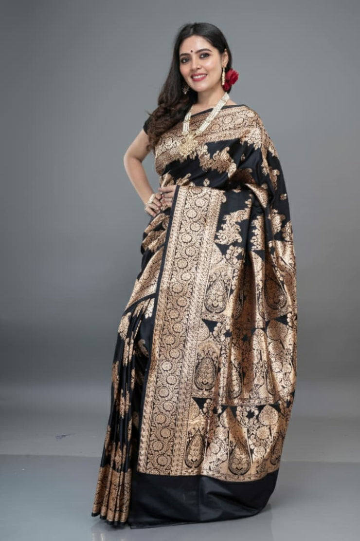 Black Handloom Designer Banarasi perfect Bridal saree