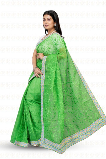 Kota Embroidered Cotton Boutique Saree – Green | Kota Saree Online | Bong Trendz