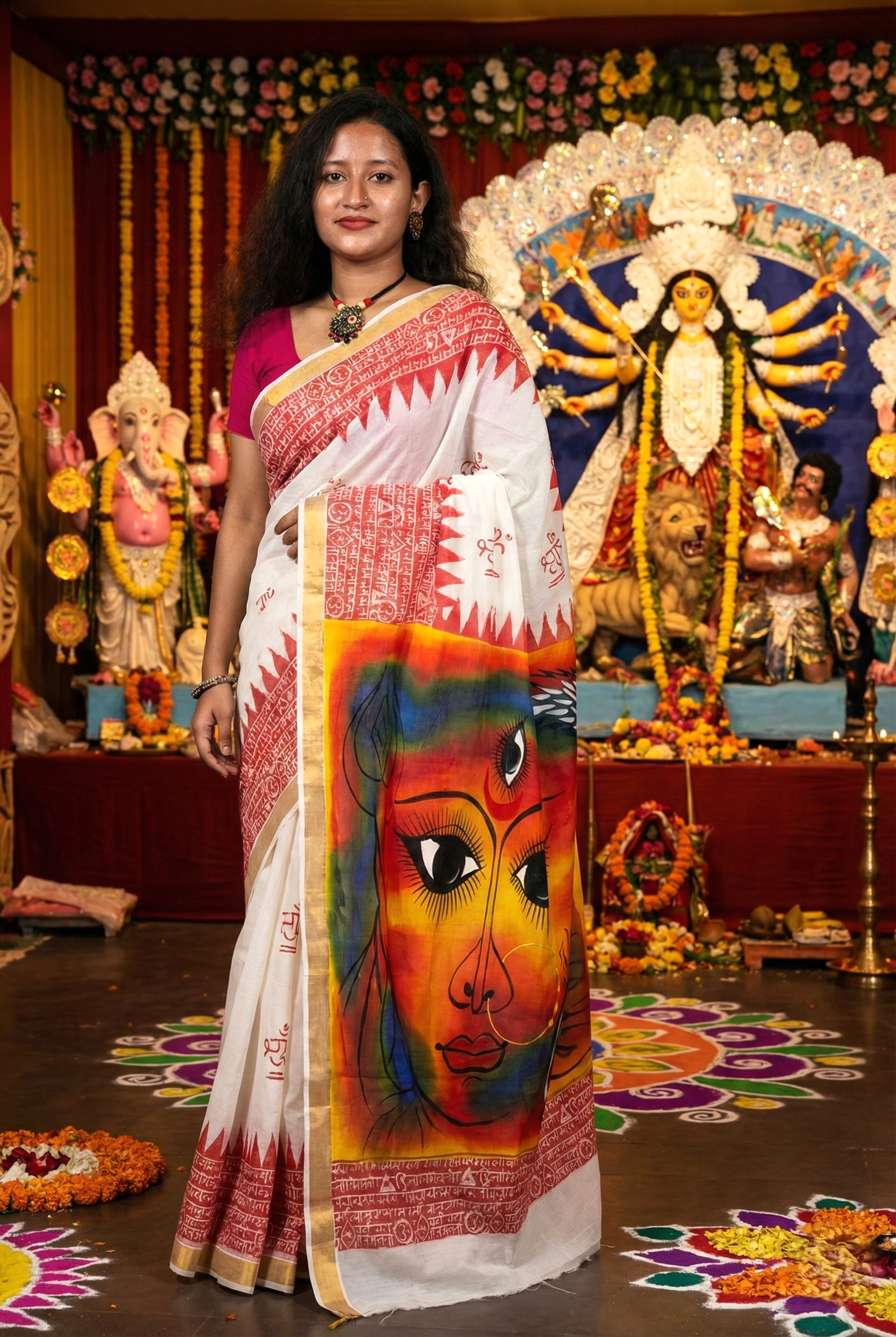 Authentic Kerala Cotton Hand Painted Saree – Kasavu Elegance