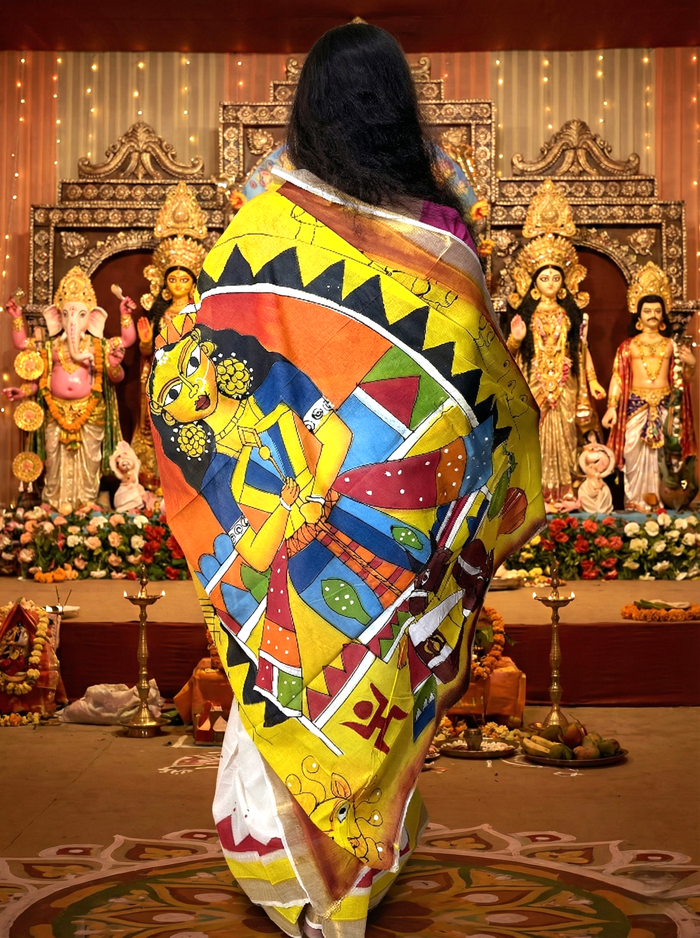 Authentic Kerala Cotton Hand Painted Saree – Kasavu Elegance