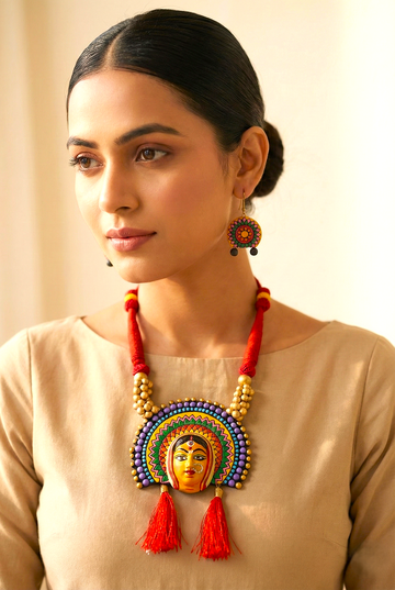 Maa Durga Terracotta Jewellery Set – Necklace View | Bong Trendz