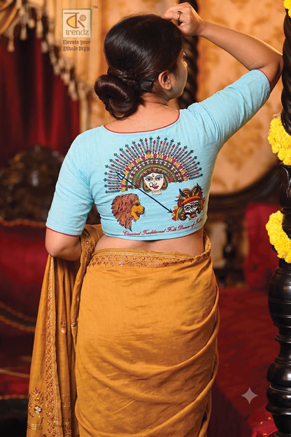 Mahisasur Mordini Cotton Embroidered Blouse – Back View | Durga Puja Festival Wear | Bong Trendz