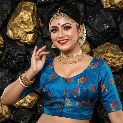 Manimala: Premium Silk Kolka Print Designer Blouse – Bengali Festive Edition