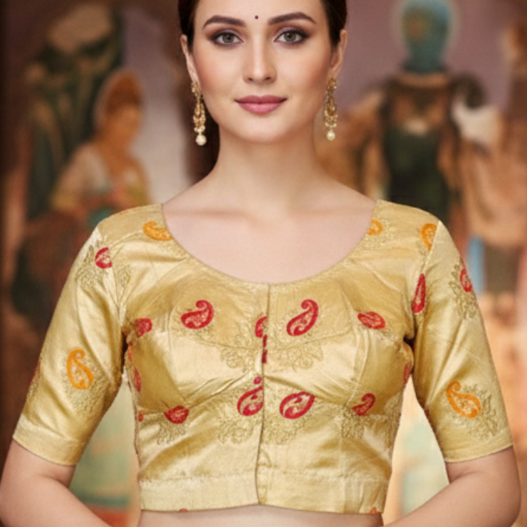 Manimala: Premium Silk Kolka Print Designer Blouse – Bengali Festive Edition