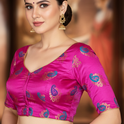 Manimala: Premium Silk Kolka Print Designer Blouse – Bengali Festive Edition