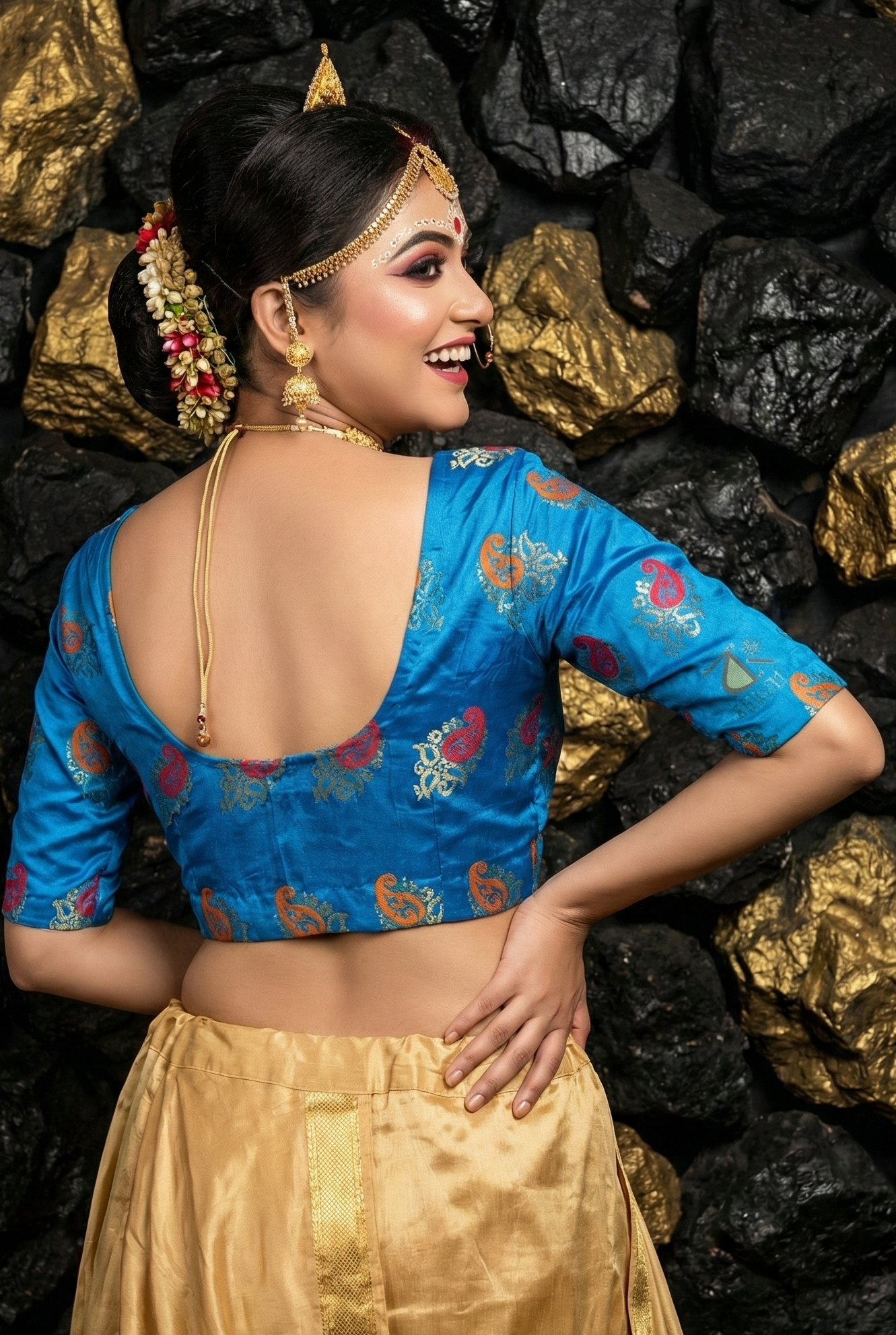 Blue Silk Designer Blouse for Bridal and Wedding