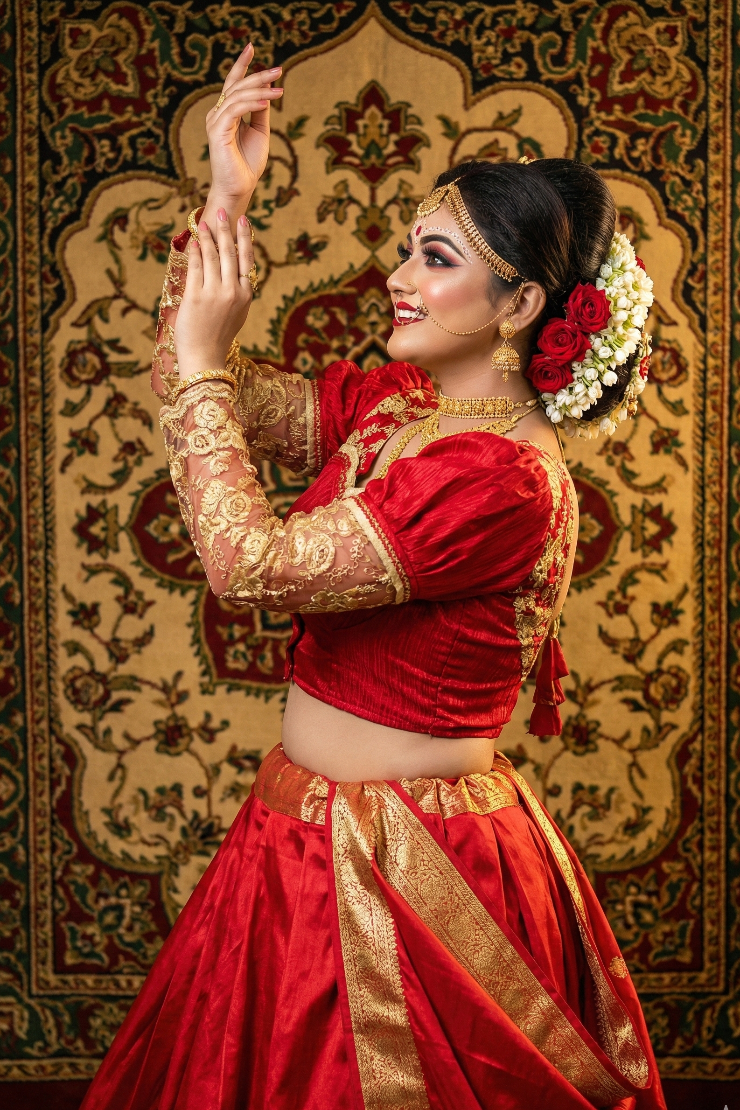 Bridal Red Blouse with Net Sleeve for Wedding