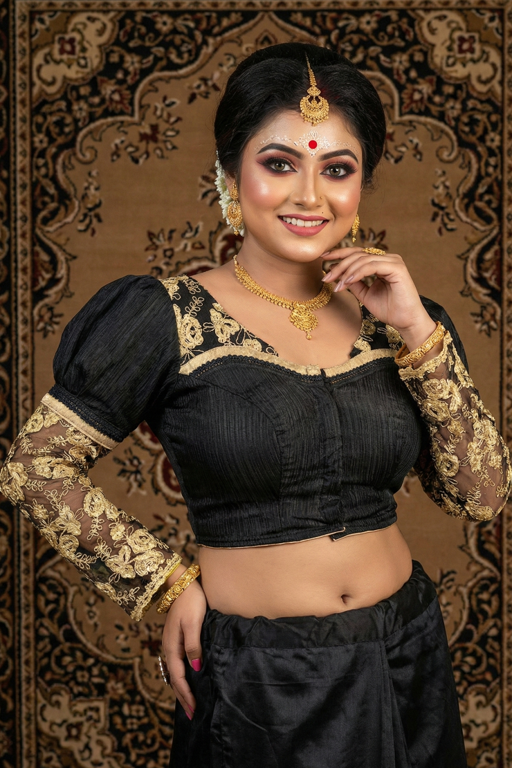Bridal Black Blouse with Net Sleeve for Wedding