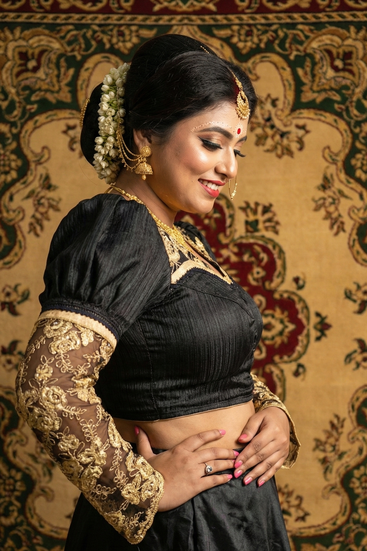 Bridal Black Blouse with Net Sleeve for Wedding