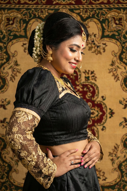 Bridal Black Blouse with Net Sleeve for Wedding