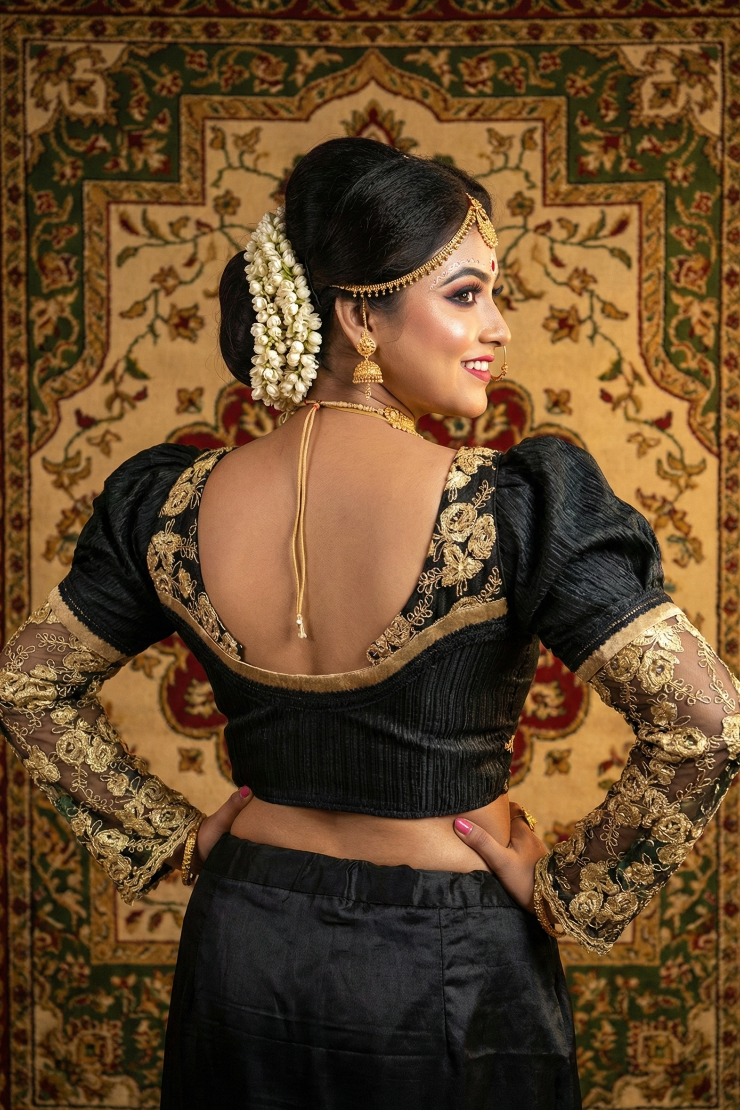 Bridal Black Blouse with Net Sleeve for Wedding