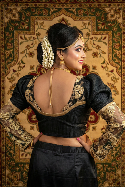 Bridal Black Blouse with Net Sleeve for Wedding