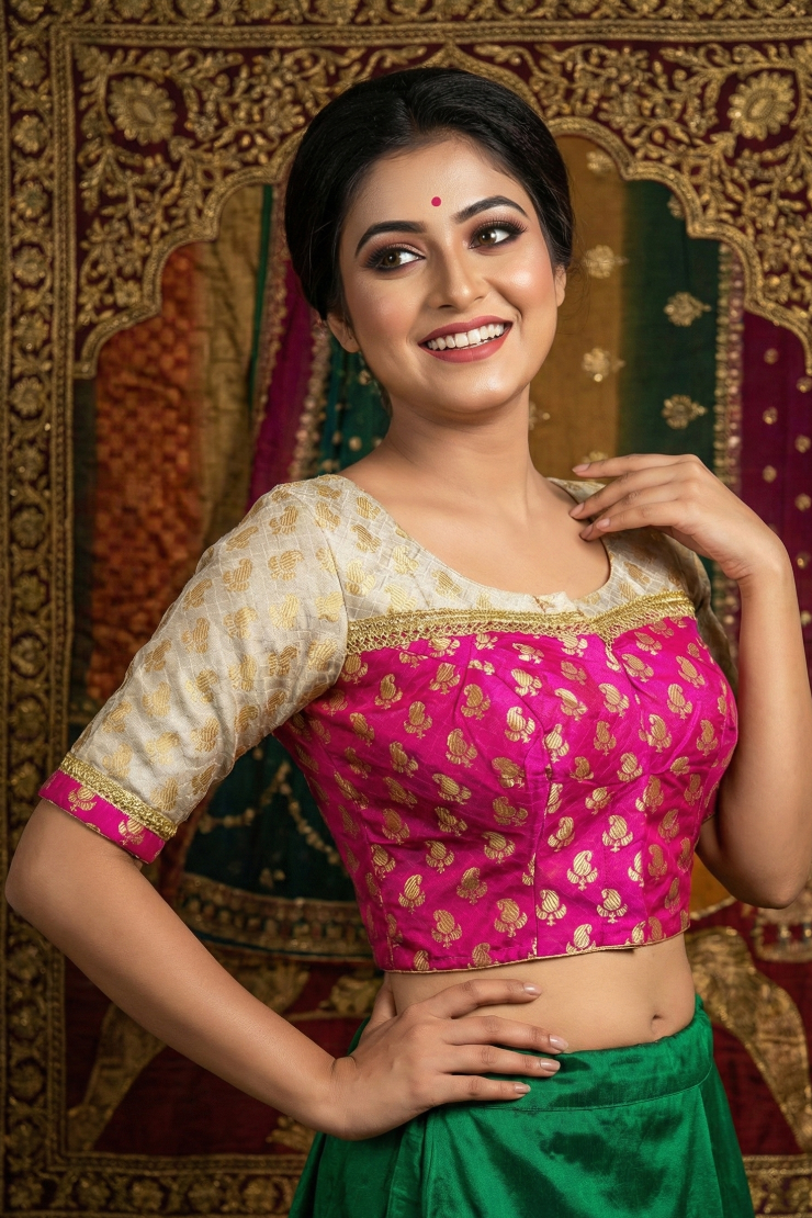 Wedding and Bridal Deep Pink Cream Silk Designer Blouse