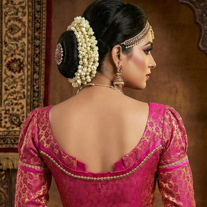 Pink  Silk Bridal Blouse full sleeves Bengali wedding design front hook closure