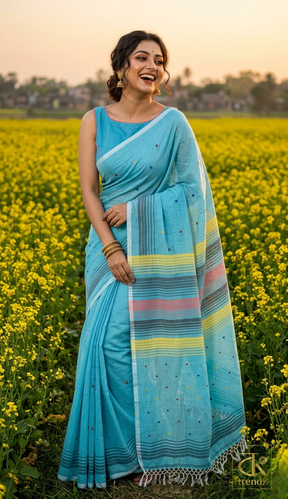 Mul Cotton Rainbow Stripe Saree