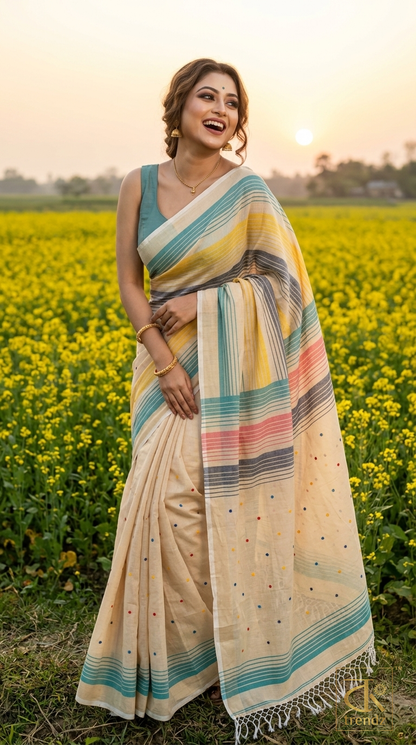 Mul Cotton Rainbow Stripe Saree