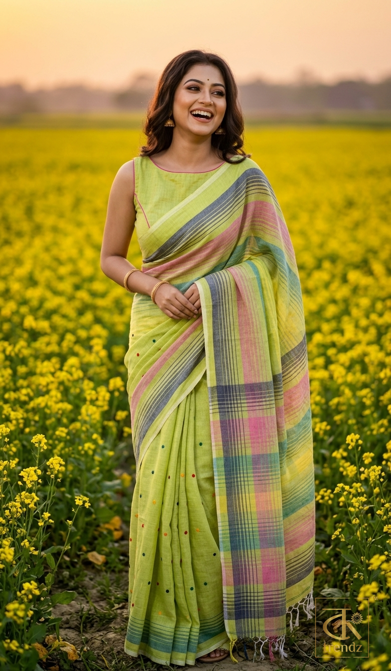 Mul Cotton Rainbow Stripe Saree