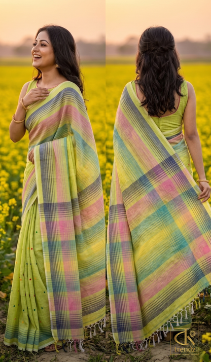 Mul Cotton Rainbow Stripe Saree