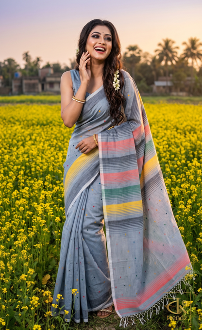 Mul Cotton Rainbow Stripe Saree