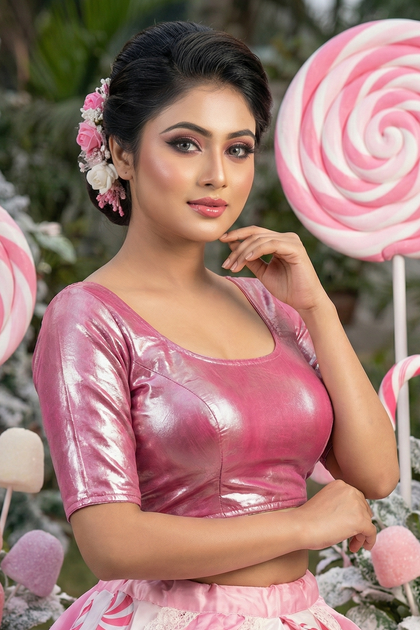 Radiant Metallic Pink Designer Blouse – Party Wear & Wedding Edition – pink1 | Bong Trendz