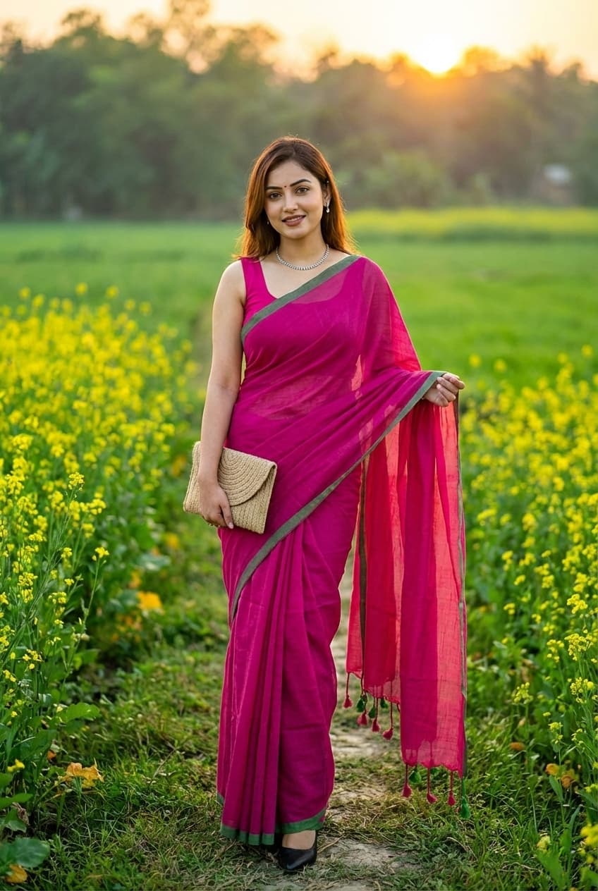Soft Plain Mul Cotton Saree – Buy Online