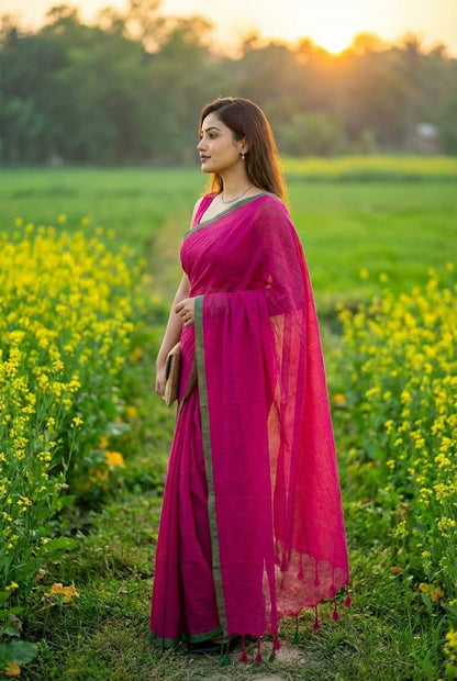 Soft Plain Mul Cotton Saree – Buy Online