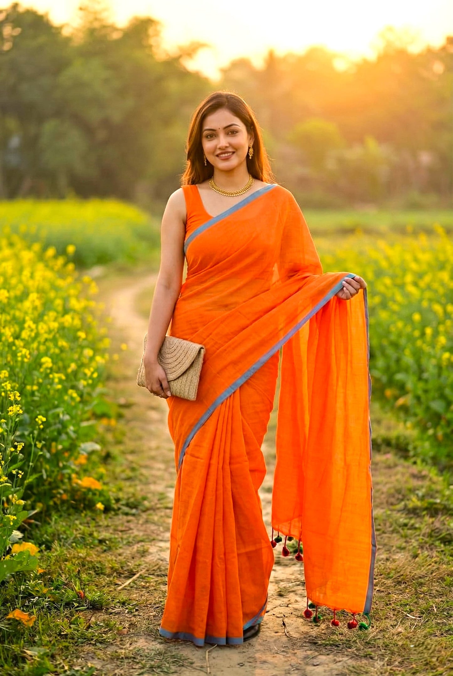 Soft Plain Mul Cotton Saree – Buy Online