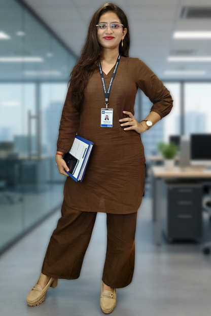 Assorted Plain Cotton Office Wear CoOrd Set – Orange | Bong Trendz