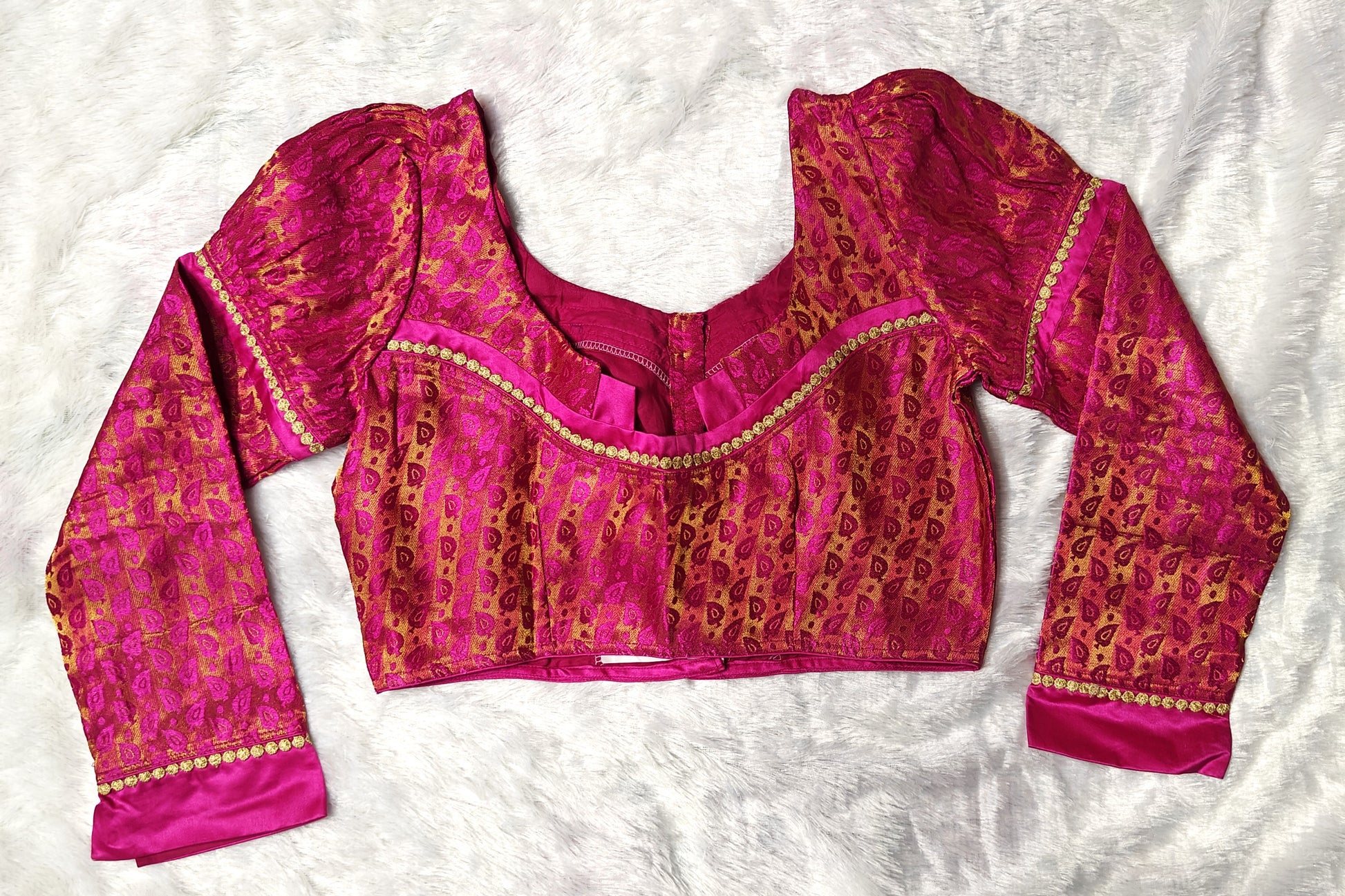 Pink Silk Bridal Blouse full sleeves Back Original Picture