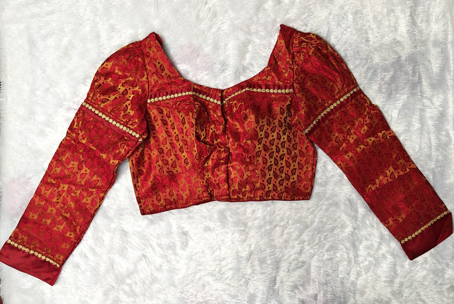 Red Silk Bridal Blouse full sleeves Front Original Picture