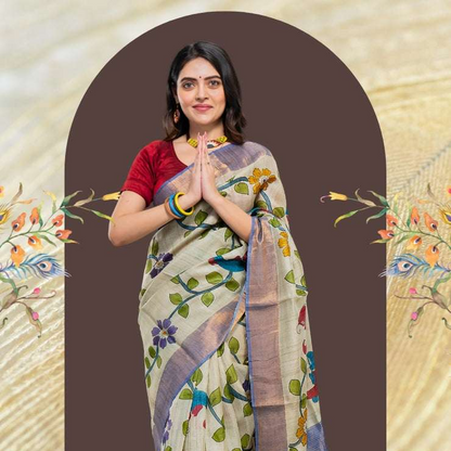 Pure Gachi Tassar Hand Paint Saree